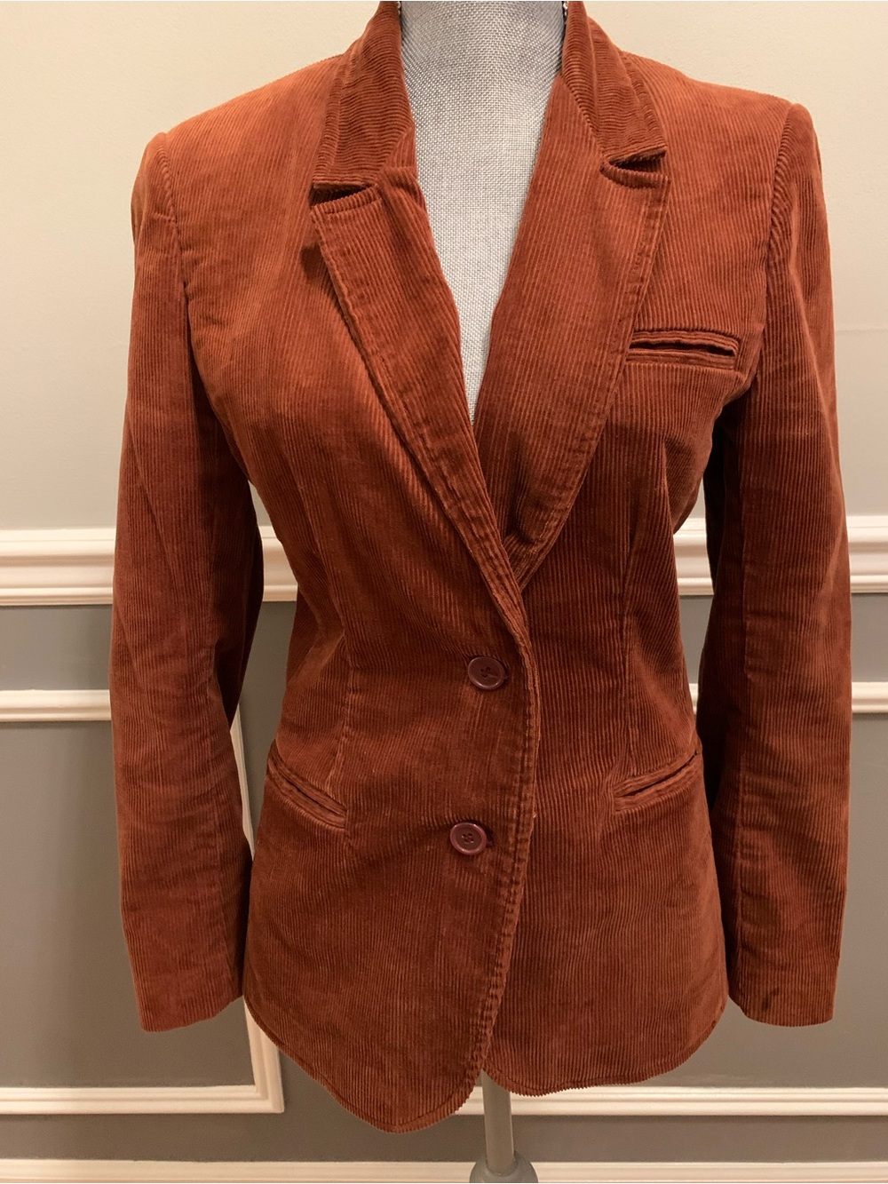 Vintage Blazer Toffee Rust Brown Corduroy Button Up Women’s Size 12 Cotton 90’s.
